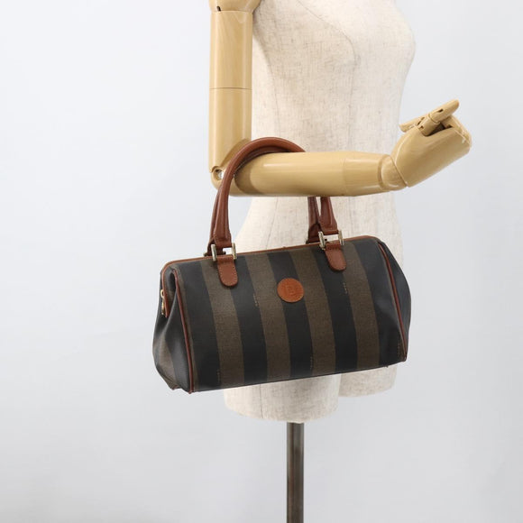 FENDI Pecan Canvas Hand Bag PVC Black Brown Auth yk20326