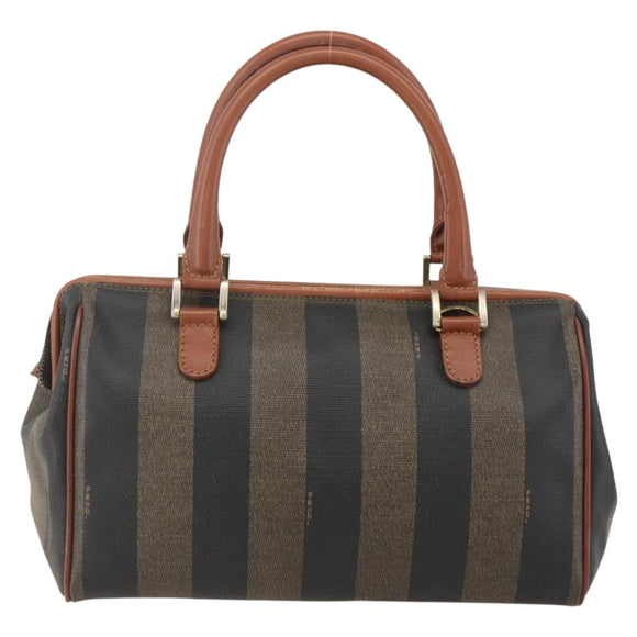 FENDI Pecan Canvas Hand Bag PVC Black Brown Auth yk20326