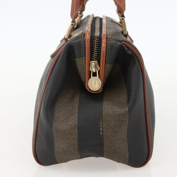 FENDI Pecan Canvas Hand Bag PVC Black Brown Auth yk20326