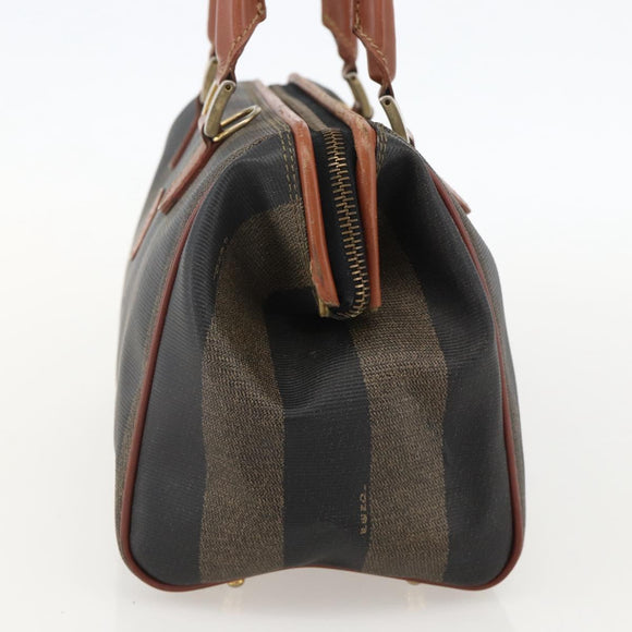 FENDI Pecan Canvas Hand Bag PVC Black Brown Auth yk20326