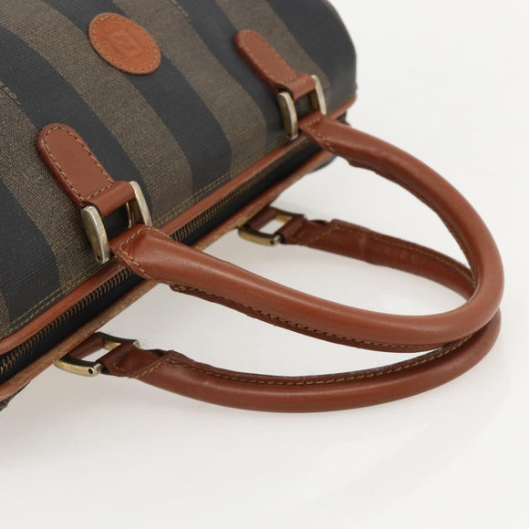 FENDI Pecan Canvas Hand Bag PVC Black Brown Auth yk20326