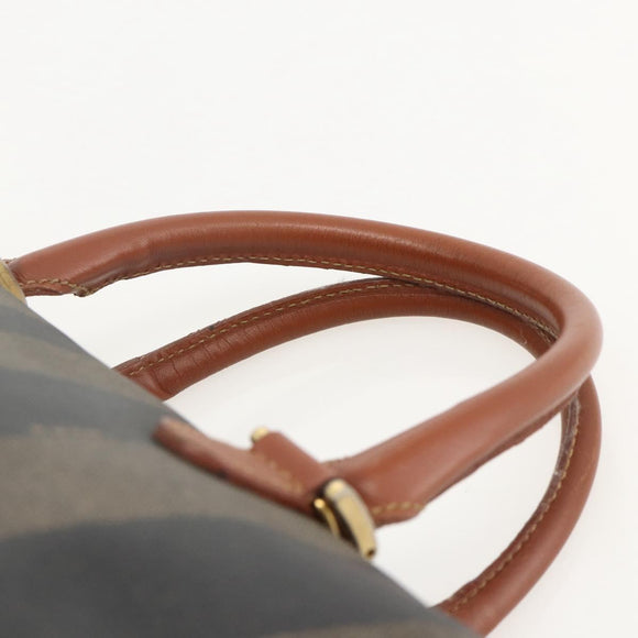 FENDI Pecan Canvas Hand Bag PVC Black Brown Auth yk20326