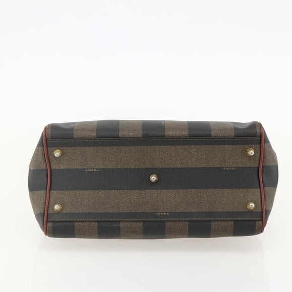 FENDI Pecan Canvas Hand Bag PVC Black Brown Auth yk20326