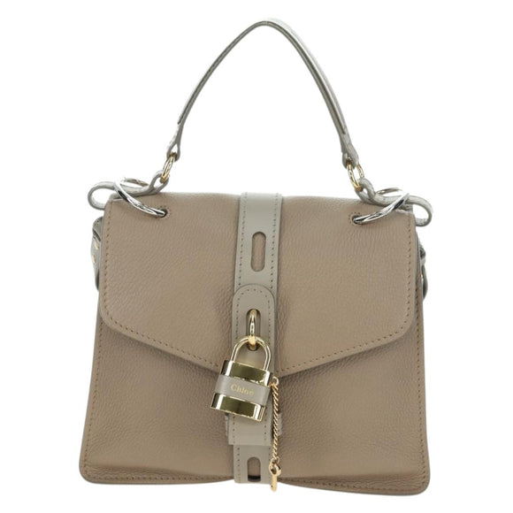 Chloe Abbey Hand Bag Leather 2way Beige Gold Silver Auth yk20329A