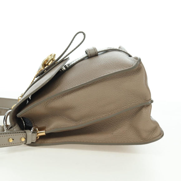 Chloe Abbey Hand Bag Leather 2way Beige Gold Silver Auth yk20329A