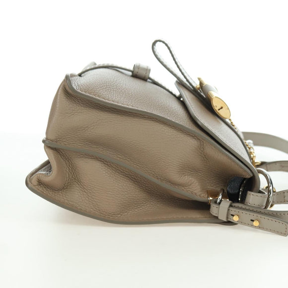 Chloe Abbey Hand Bag Leather 2way Beige Gold Silver Auth yk20329A