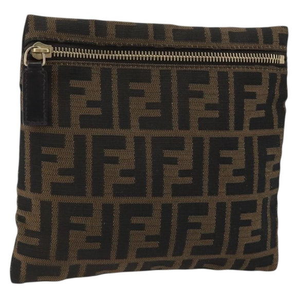 FENDI Zucca Canvas Pouch Brown Black Auth yk20330