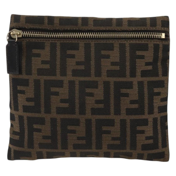 FENDI Zucca Canvas Pouch Brown Black Auth yk20330
