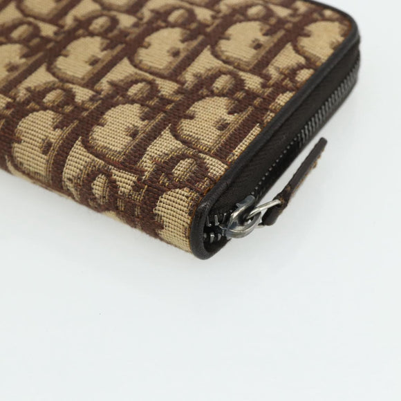 Christian Dior Trotter Canvas Long Wallet Brown Silver Auth yk20342A