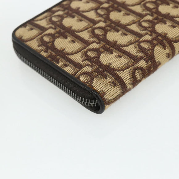 Christian Dior Trotter Canvas Long Wallet Brown Silver Auth yk20342A