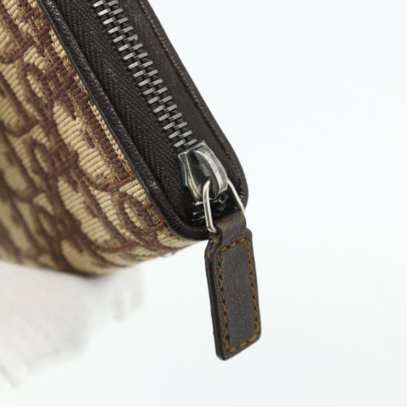 Christian Dior Trotter Canvas Long Wallet Brown Silver Auth yk20342A