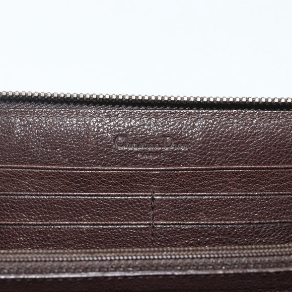 Christian Dior Trotter Canvas Long Wallet Brown Silver Auth yk20342A