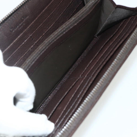 Christian Dior Trotter Canvas Long Wallet Brown Silver Auth yk20342A