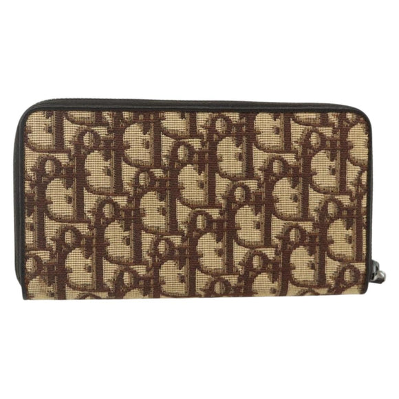 Christian Dior Trotter Canvas Long Wallet Brown Silver Auth yk20342A