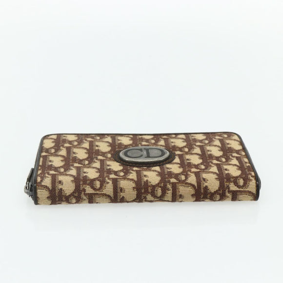 Christian Dior Trotter Canvas Long Wallet Brown Silver Auth yk20342A