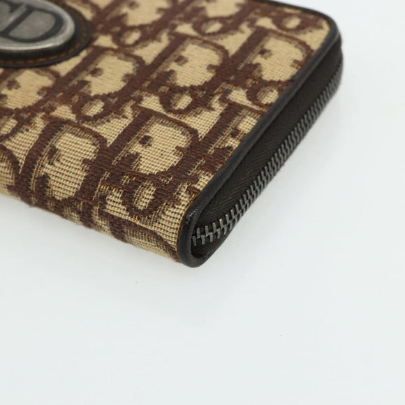 Christian Dior Trotter Canvas Long Wallet Brown Silver Auth yk20342A
