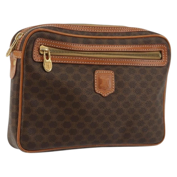 CELINE Macadam Canvas Clutch Bag PVC Leather Brown Gold Auth yk20347