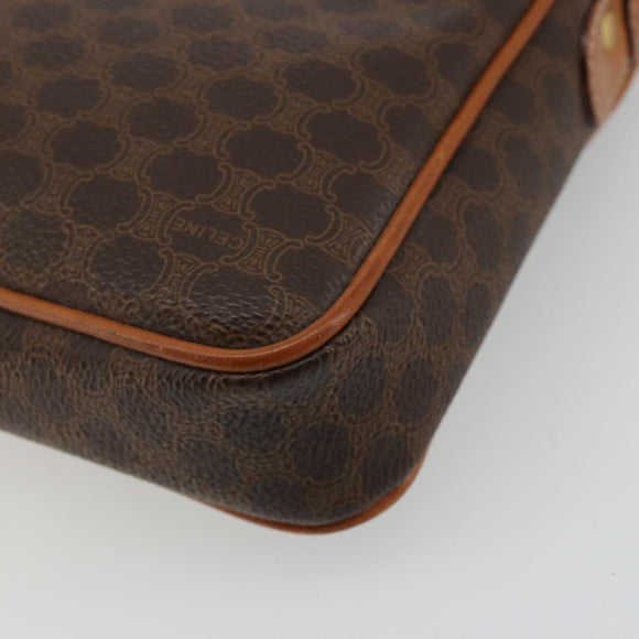 CELINE Macadam Canvas Clutch Bag PVC Leather Brown Gold Auth yk20347