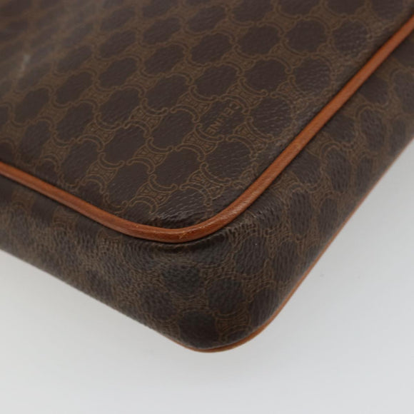 CELINE Macadam Canvas Clutch Bag PVC Leather Brown Gold Auth yk20347