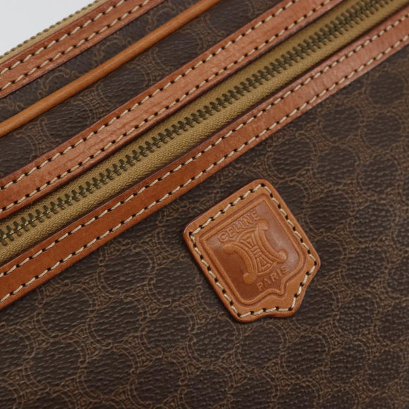 CELINE Macadam Canvas Clutch Bag PVC Leather Brown Gold Auth yk20347
