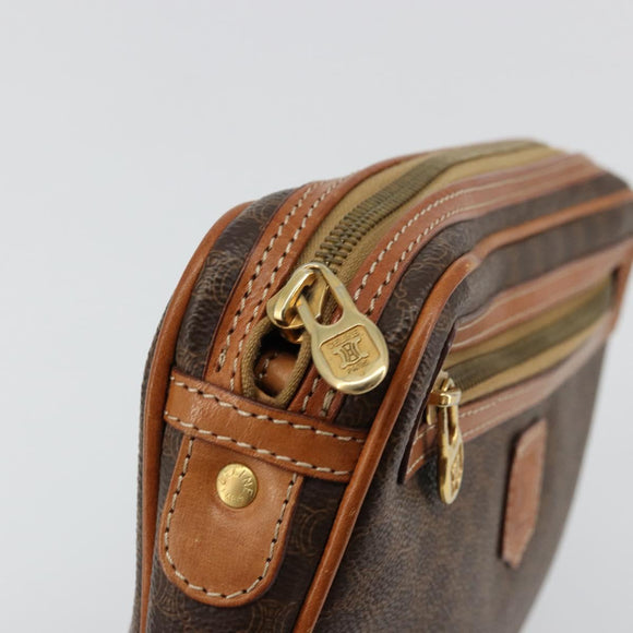 CELINE Macadam Canvas Clutch Bag PVC Leather Brown Gold Auth yk20347