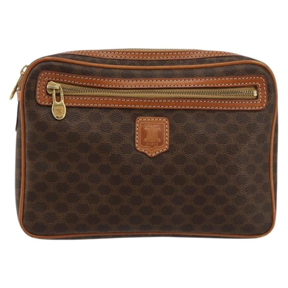 CELINE Macadam Canvas Clutch Bag PVC Leather Brown Gold Auth yk20347