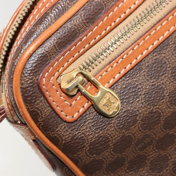 CELINE Macadam Canvas Clutch Bag PVC Leather Brown Gold Auth yk20347