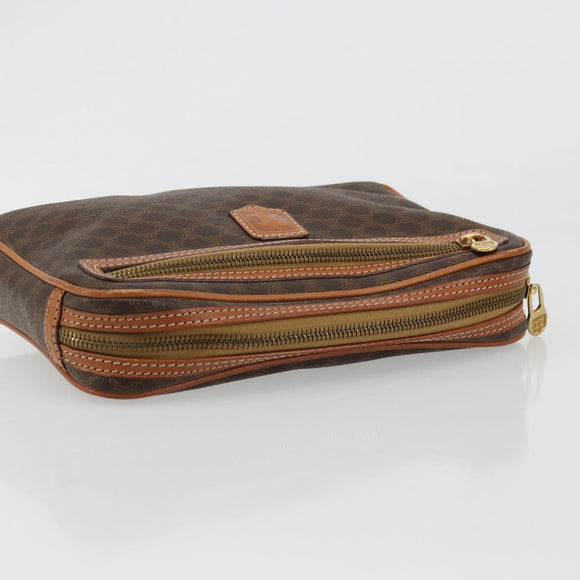 CELINE Macadam Canvas Clutch Bag PVC Leather Brown Gold Auth yk20347