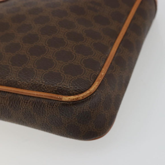 CELINE Macadam Canvas Clutch Bag PVC Leather Brown Gold Auth yk20347
