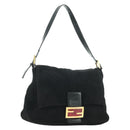 FENDI Mamma Baguette Shoulder Bag Suede Black Gold Auth yk20351SAM-1