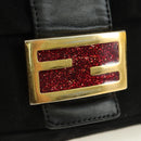 FENDI Mamma Baguette Shoulder Bag Suede Black Gold Auth yk20351SAM-19