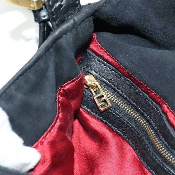 FENDI Mamma Baguette Shoulder Bag Suede Black Gold Auth yk20351SAM