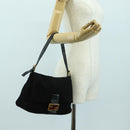 FENDI Mamma Baguette Shoulder Bag Suede Black Gold Auth yk20351SAM-26