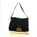 FENDI Mamma Baguette Shoulder Bag Suede Black Gold Auth yk20351SAM-12