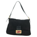 FENDI Mamma Baguette Shoulder Bag Suede Black Gold Auth yk20351SAM-13