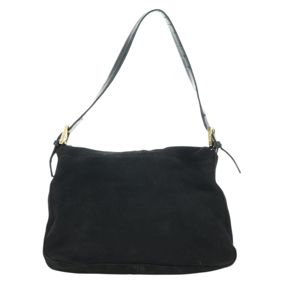 FENDI Mamma Baguette Shoulder Bag Suede Black Gold Auth yk20351SAM