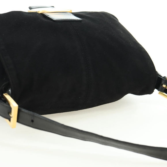 FENDI Mamma Baguette Shoulder Bag Suede Black Gold Auth yk20351SAM