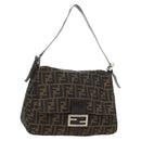 FENDI Zucca Canvas Mamma Baguette Shoulder Bag Black Brown Auth yk20359SAV-1