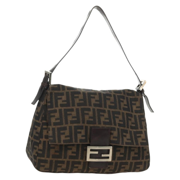 FENDI Zucca Canvas Mamma Baguette Shoulder Bag Black Brown Auth yk20359SAV