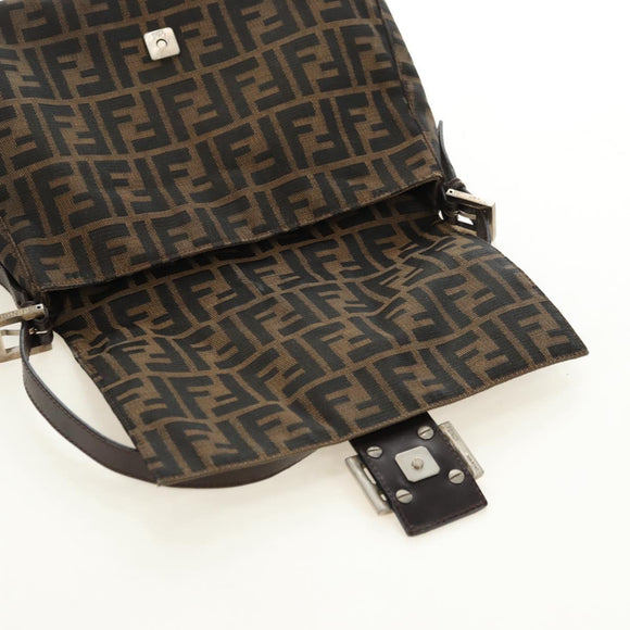 FENDI Zucca Canvas Mamma Baguette Shoulder Bag Black Brown Auth yk20359SAV