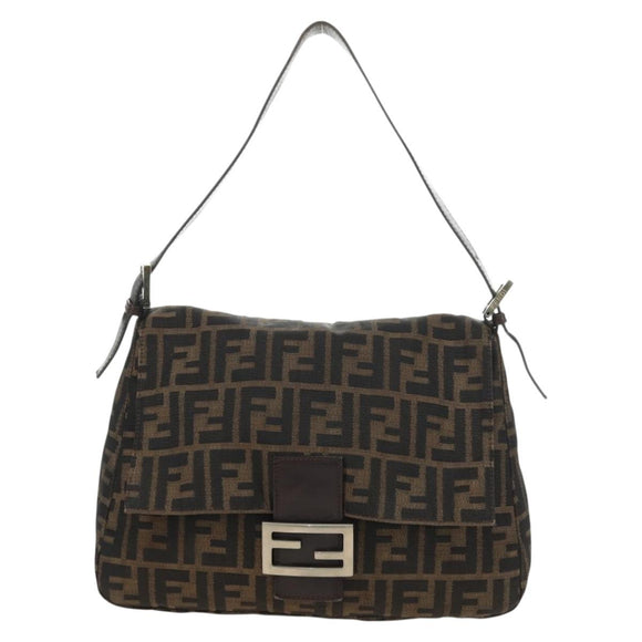 FENDI Zucca Canvas Mamma Baguette Shoulder Bag Black Brown Auth yk20359SAV