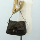 FENDI Zucca Canvas Mamma Baguette Shoulder Bag Black Brown Auth yk20359SAV-27