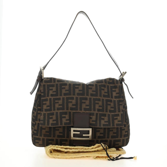FENDI Zucca Canvas Mamma Baguette Shoulder Bag Black Brown Auth yk20359SAV