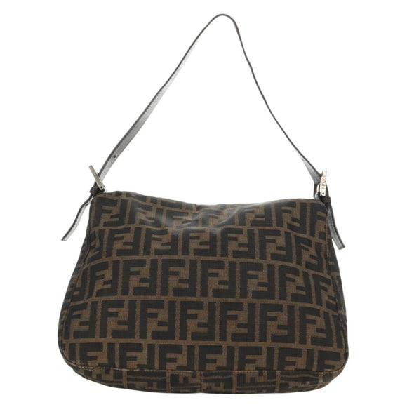 FENDI Zucca Canvas Mamma Baguette Shoulder Bag Black Brown Auth yk20359SAV