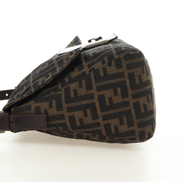 FENDI Zucca Canvas Mamma Baguette Shoulder Bag Black Brown Auth yk20359SAV