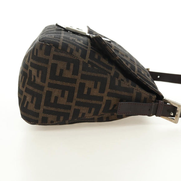 FENDI Zucca Canvas Mamma Baguette Shoulder Bag Black Brown Auth yk20359SAV