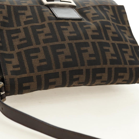FENDI Zucca Canvas Mamma Baguette Shoulder Bag Black Brown Auth yk20359SAV