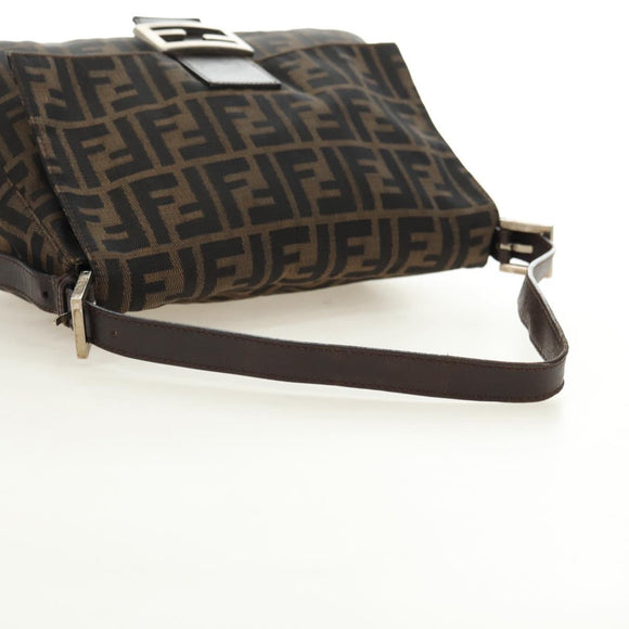 FENDI Zucca Canvas Mamma Baguette Shoulder Bag Black Brown Auth yk20359SAV
