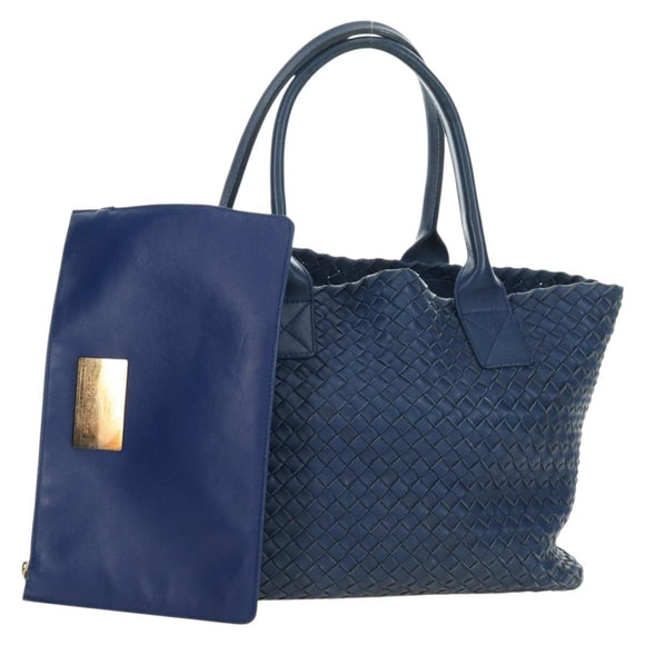 BOTTEGA VENETA INTRECCIATO Cabas PM Tote Bag Leather Blue 141498 Auth yk20363SAV