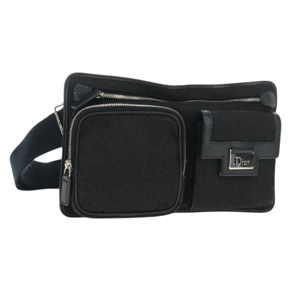 Christian Dior Trotter Canvas Body Bag Black Silver Auth yk20371SAV